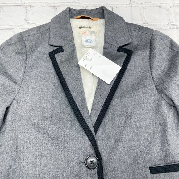 NEW Crewcuts Girls 4/5 Schoolboy Blazer Gray Wool Ivory Cotton Lined Black Trim - Picture 2 of 6